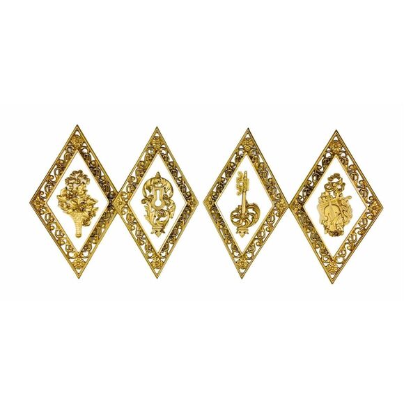 Vintage 70s Hollywood Regency MCM Syroco Diamond Gold Wall Plaques Hanging - Picture 6 of 7